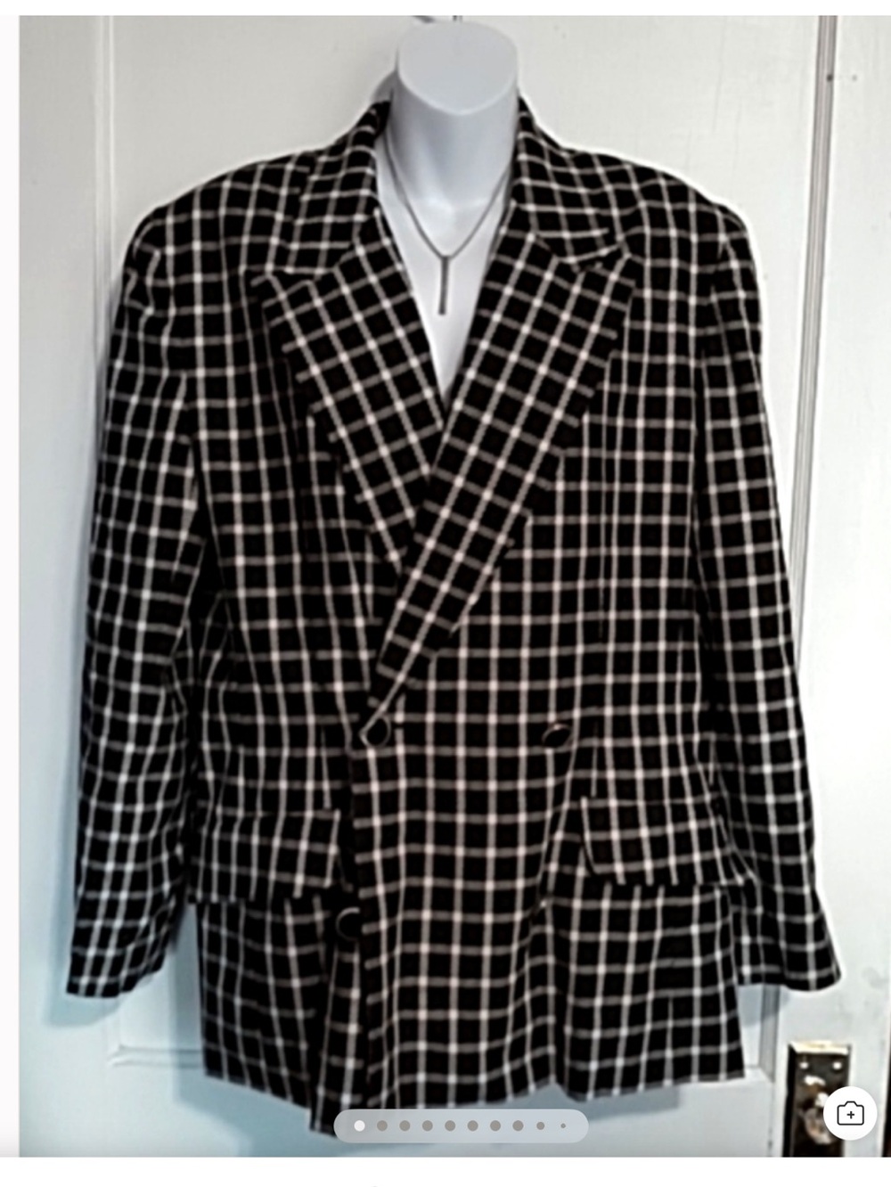 Classic Black & White Windowpane Blazer - Women's Double-Breasted Jacket